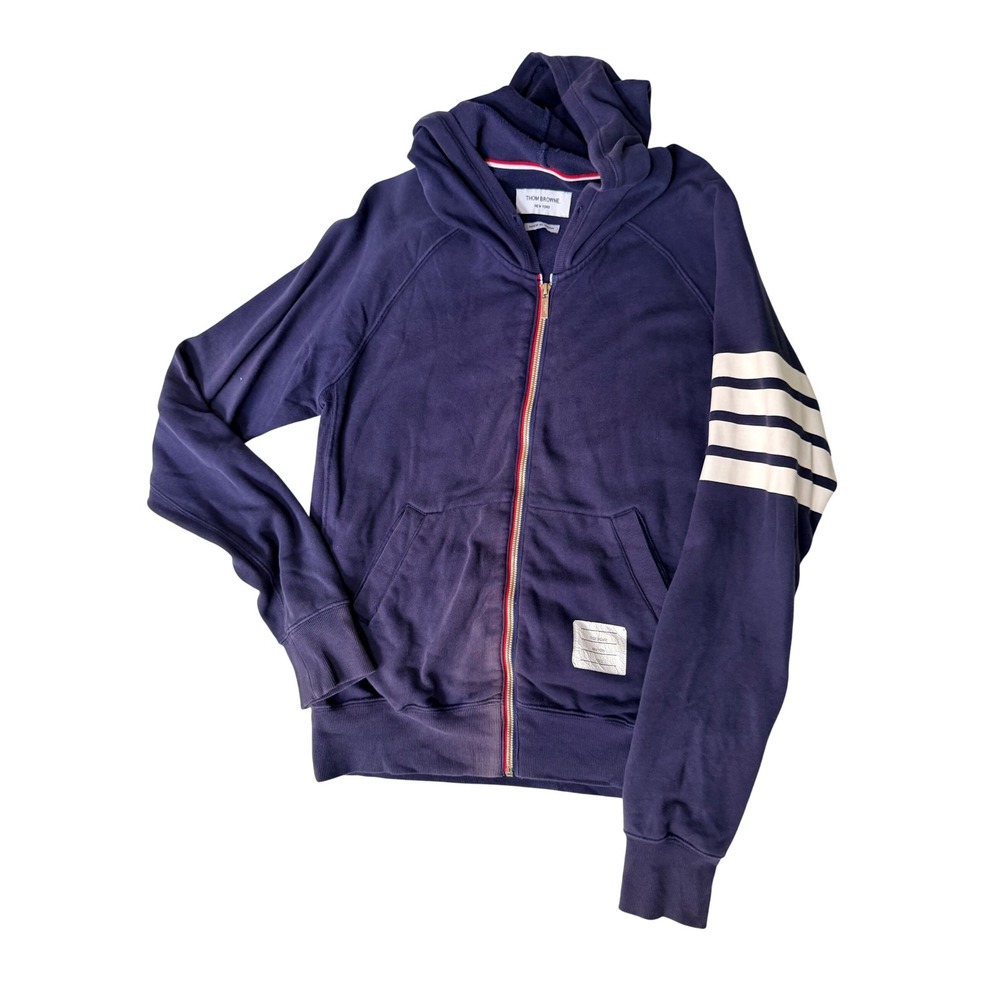 Thom Browne 4-Bar Stripe Full Zip Hoodie Navy Size 2